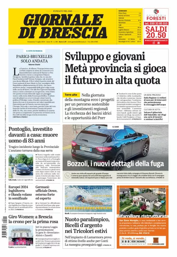 Prima-pagina-giornale di brescia-oggi-edizione-del-2024-07-07